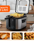 Friggitrice Elettrica 3L in Acciaio Inox, Filtro Antiodore e Termostato Regolabile