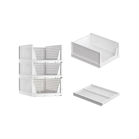 Set 3 Contenitori Cassetti Multiuso Portaoggetti Impilabili e Richiudibili