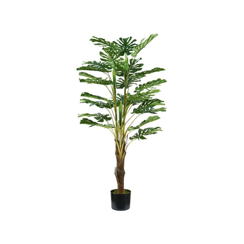 Monstera z polietylenu, z 24 liśćmi i doniczką z mchem, 120 cm
