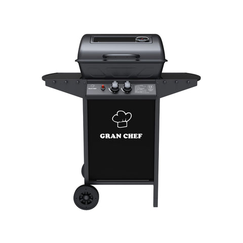 Barbecue A Gas A 2 Fuochi John In Acciaio Nero Con Ruote