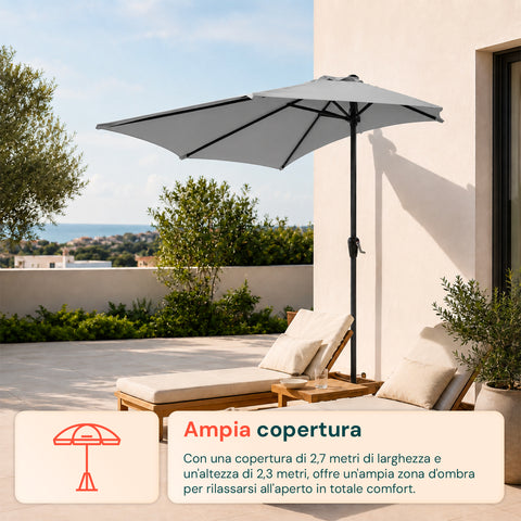 Ombrellone Parete Mezzaluna 2,7x2,3m in Alluminio e Poliestere