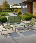 Set Lounge da Esterno 4 Pezzi – Salotto da Giardino con 2 Sedie, Divanetto e Tavolino – Struttura in Ferro e Seduta in Textilene – Portata 240kg/120kg