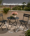 Set Tavolo e 2 Sedie Richiudibili in Ferro da Giardino – Tavolo Rotondo ø 60cm e 2 Sedie Salvaspazio – Portata 150kg/100kg