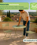 Set Tavolo e 2 Sedie Richiudibili in Ferro da Giardino – Tavolo Rotondo ø 60cm e 2 Sedie Salvaspazio – Portata 150kg/100kg