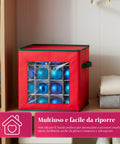 Organizer per 64 Palline di Natale in TNT con Finestra Frontale e Manici 30x30x30 cm