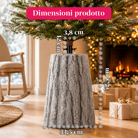 Podstawa pod choinkę w kształcie pnia, z efektem kory, 2 wykończenia, wymiary 33,5x52,5 cm, do drzewek o wysokości do 240 cm, uniwersalne mocowanie