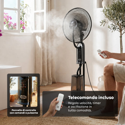 Ventilatore A Piantana Con Nebulizzatore 75W - 3 Velocità e Telecomando