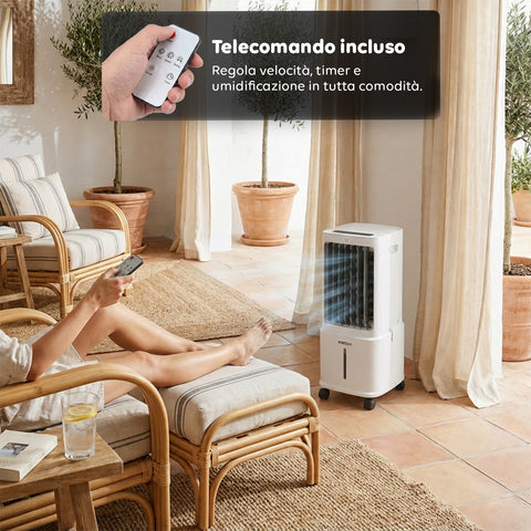 Raffrescatore Evaporativo 8,5L con Telecomando – Display LED Touch, 3 Velocità, Timer 7h e 80W