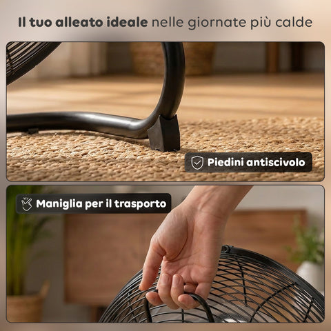 Ventilatore da Terra ø 40cm – Inclinabile, Potenza 65W e Pale in Metallo