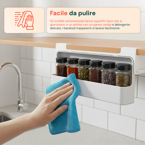 Organizer Cucina Portaspezie – Set 2 Mensole con 6 Barattoli in Vetro Inclusi