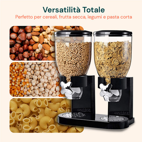 Dosatore per Corn Flakes Doppio 2x1,75L con Manopola – Ideale per la Colazione