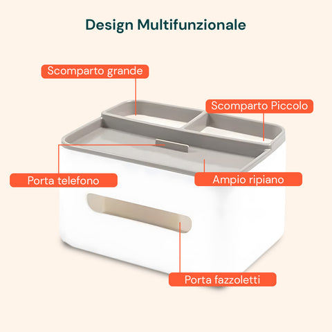 Dispenser Multiuso da Tavolo - Organizer con 3 Scomparti e Porta Fazzoletti