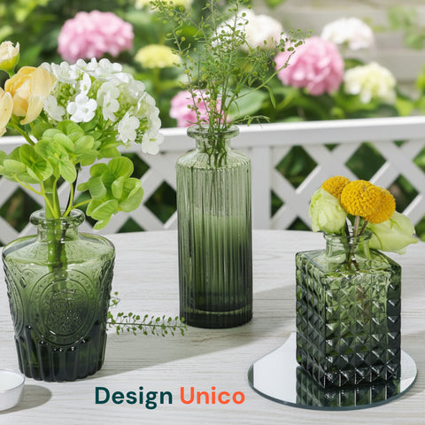Set 12 Vasi Decorativi in Vetro con Forme e Misure Assortite per Fiori e Centrotavola