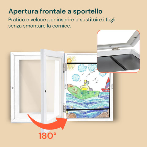 Set 2 Cornici Espositive A4 Apribili da Parete con Vetrina e Chiusura Magnetica
