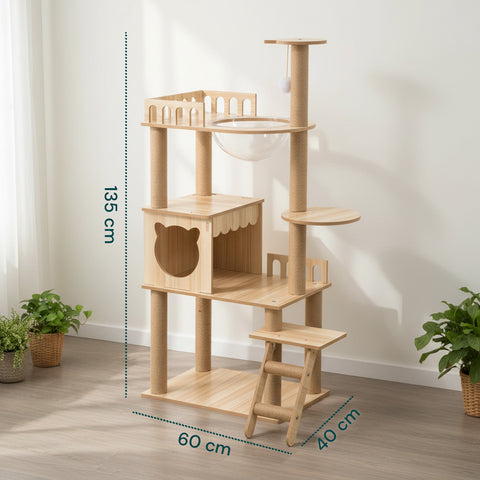 Albero Tiragraffi per Gatti Multilivello con Cuccia e Amaca H135cm