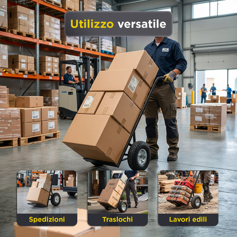 Carrello da Carico Professionale 250 kg in Acciaio - Nero con Ruote Pneumatiche Antiforo
