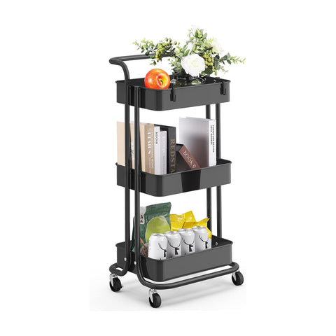 Carrello Salvaspazio Multiuso con 4 Ruote Piroettanti e 3 Ripiani 40x30x8cm