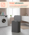 Portabiancheria Doppio 90 Litri con Coperchio Ergonomico e 2 Sacche Rimovibili