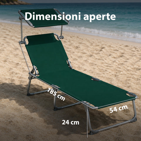 Lettino Prendisole Pieghevole in Tessuto Oxford – Rinforzi in Alluminio, Parasole Girevole 360° e Schienale Reclinabile 0-60° – Portata 100kg