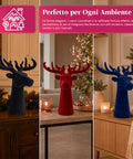 Testa di Cervo Decorativa Set 3 Pezzi Effetto Velluto 32x20x28 cm, Soprammobile Design Natalizio