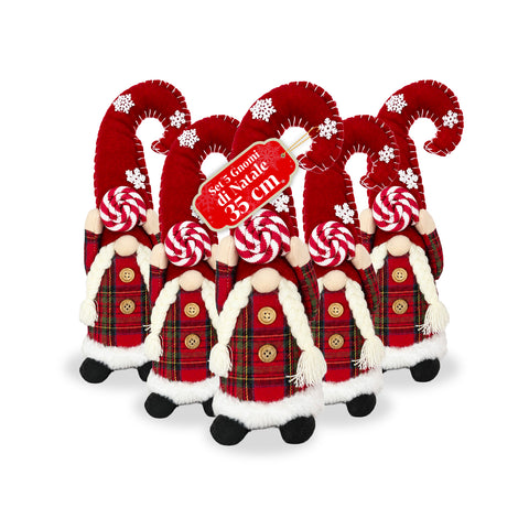Gnomo di Natale Decorativo in Tessuto Morbido, Soprammobile Natalizio con Cappello Lungo e Fiocchi di Neve, Disponibile in 35 e 50 cm
