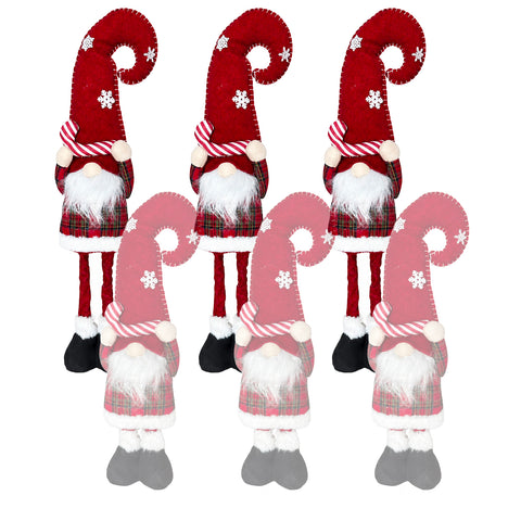 Gnomo di Natale Estensibile 80 cm con Cappello Rosso e Fiocchi di Neve – Soprammobile Natalizio in Tessuto Tartan con Struttura Regolabile