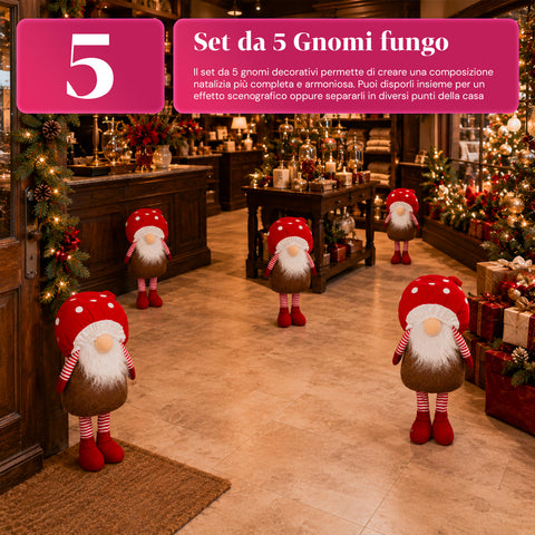 Gnomo Natalizio Fungo con Barba 50 cm, Ornamento Decorativo di Natale