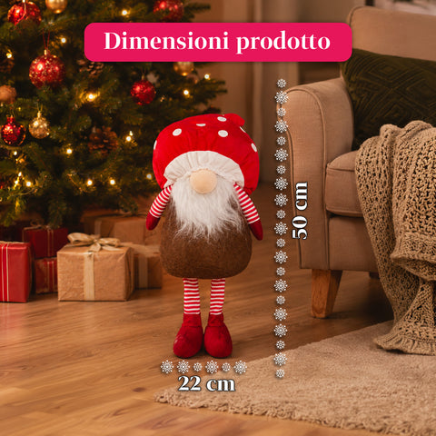 Gnomo Natalizio Fungo con Barba 50 cm, Ornamento Decorativo di Natale