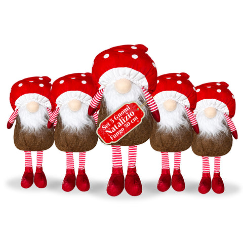 Gnomo Natalizio Fungo con Barba 50 cm, Ornamento Decorativo di Natale