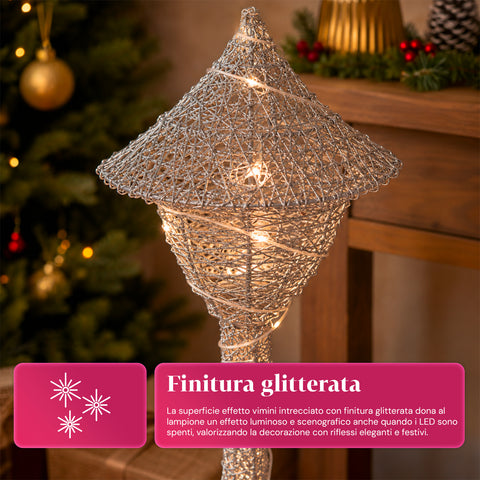 Dekoracyjna latarnia bożonarodzeniowa 90 cm z brokatem i światłami LED – 3 kolory