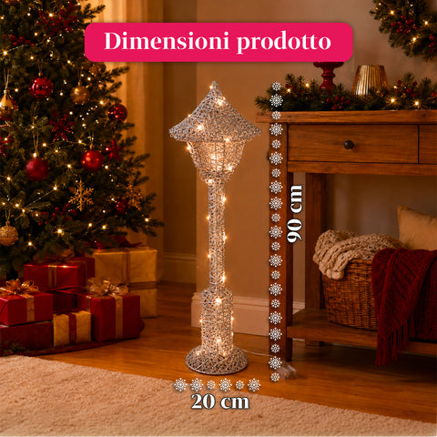 Dekoracyjna latarnia bożonarodzeniowa 90 cm z brokatem i światłami LED – 3 kolory