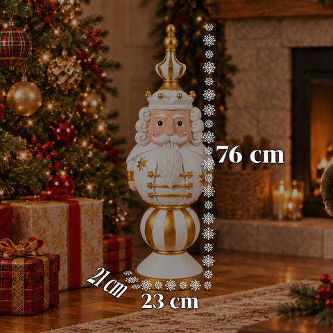Figurka świąteczna 76 cm z żywicy, dekoracja w kształcie Świętego Mikołaja i żołnierzyka-dziadka do orzechów, biała lub czerwona