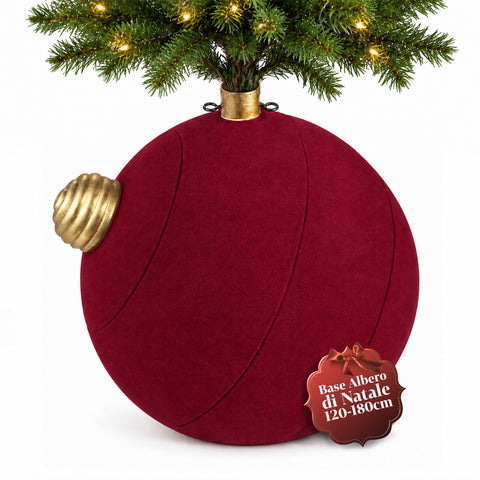 Podstawa pod choinkę w kształcie gigantycznej kuli z efektem aksamitu, 41x41x44 cm, do drzewek o wysokości do 180 cm – osłona podstawy z mocowaniem Ø 4 cm, czerwona, bordowa, zielona