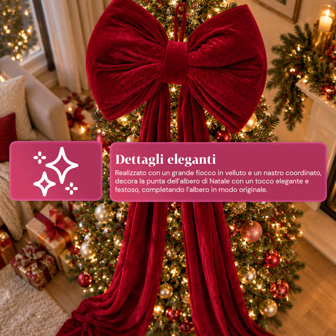 Fiocco Grande in Velluto Rosso 190 cm – Ornamento Imbottito con Gancio, Decorazione per Porta, Albero e Interni