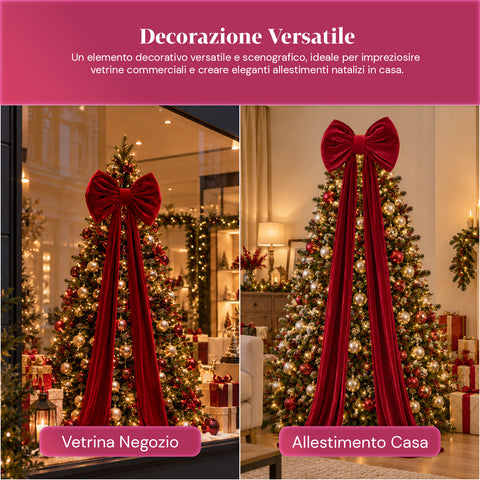 Fiocco Grande in Velluto Rosso 190 cm – Ornamento Imbottito con Gancio, Decorazione per Porta, Albero e Interni