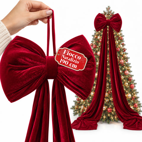Fiocco Grande in Velluto Rosso 190 cm – Ornamento Imbottito con Gancio, Decorazione per Porta, Albero e Interni