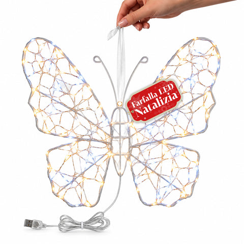 Biały świecący motyl LED 50x40 cm – dekoracyjna lampa z żelaza ze złotym przewodem, ciepłym i zimnym białym światłem, zasilaniem USB i haczykiem
