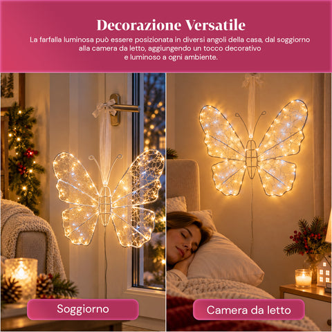 Biały świecący motyl LED 50x40 cm – dekoracyjna lampa z żelaza ze złotym przewodem, ciepłym i zimnym białym światłem, zasilaniem USB i haczykiem
