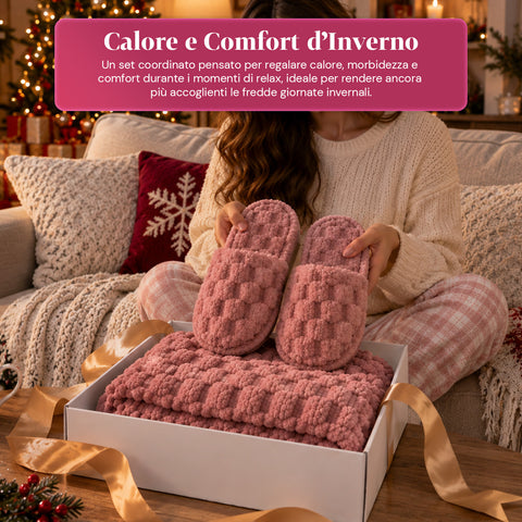 Set Coperta e Pantofole Soffici e Avvolgenti | Plaid Morbido 125x170 cm, Ciabatte Taglia Unica, 4 Colori