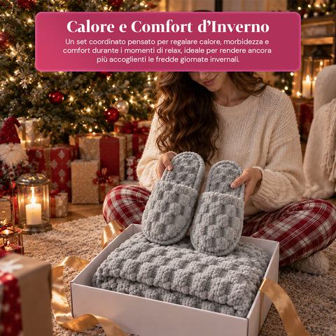 Set Coperta e Pantofole Soffici e Avvolgenti | Plaid Morbido 125x170 cm, Ciabatte Taglia Unica, 4 Colori