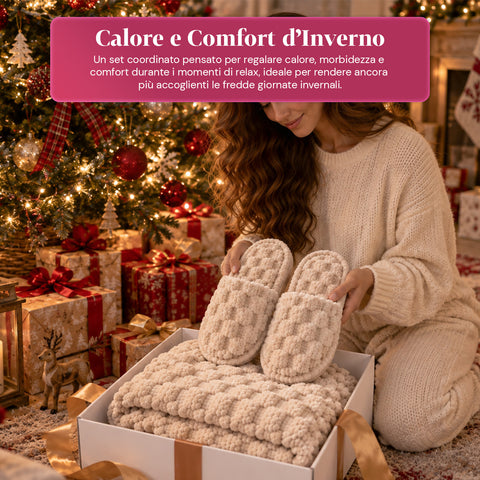 Set Coperta e Pantofole Soffici e Avvolgenti | Plaid Morbido 125x170 cm, Ciabatte Taglia Unica, 4 Colori