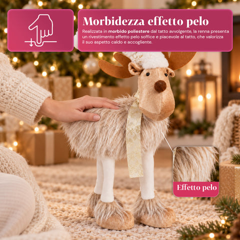 Renna Natalizia Grande 63 cm in Peluche Morbido – Decorazione Natale con Zampe Appesantite | 4 Colori