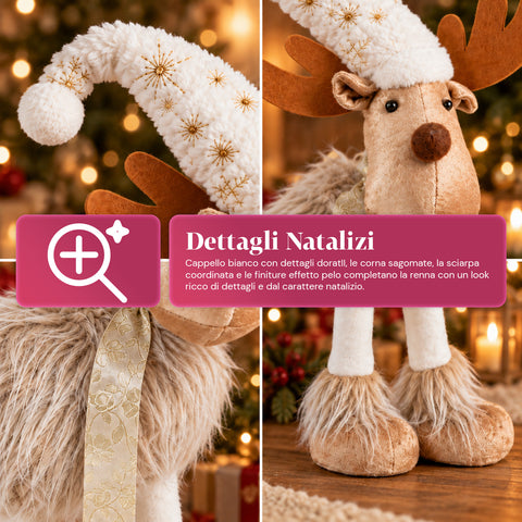 Renna Natalizia Grande 63 cm in Peluche Morbido – Decorazione Natale con Zampe Appesantite | 4 Colori