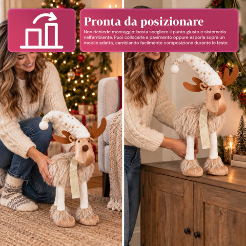 Renna Natalizia Grande 63 cm in Peluche Morbido – Decorazione Natale con Zampe Appesantite | 4 Colori