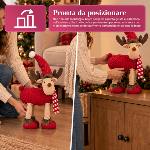 Renna Natalizia Grande 63 cm in Peluche Morbido – Decorazione Natale con Zampe Appesantite | 4 Colori