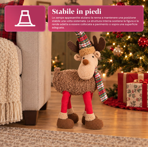 Renna Natalizia Grande 63 cm in Peluche Morbido – Decorazione Natale con Zampe Appesantite | 4 Colori