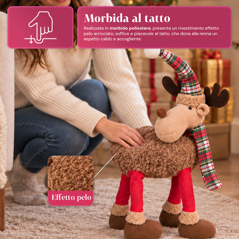 Renna Natalizia Grande 63 cm in Peluche Morbido – Decorazione Natale con Zampe Appesantite | 4 Colori
