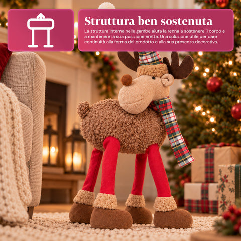 Renna Natalizia Grande 63 cm in Peluche Morbido – Decorazione Natale con Zampe Appesantite | 4 Colori
