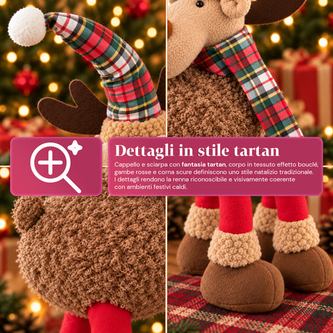Renna Natalizia Grande 63 cm in Peluche Morbido – Decorazione Natale con Zampe Appesantite | 4 Colori