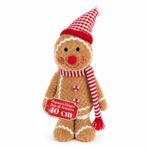 Pluszowa figurka piernikowego ludzika Ginger o wysokości 30 lub 40 cm – dekoracja bożonarodzeniowa z czapką kucharską lub świąteczną czapką